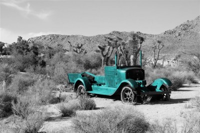 Abandoned Car On Desert